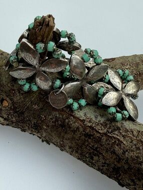Philippe Audibert Silver Native Floral bracelet with turquoise colored beads